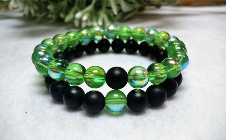 Onyx & Green AB Glass Couples Bracelets - Matching Bracelets For Couples