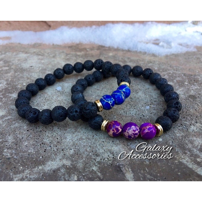 2 Pc Set! Forever Yours Relationship/friendship Bracelet Set -couples Bracelet - His/hers Purple & Blue Set - Lava Stone/accent Beads