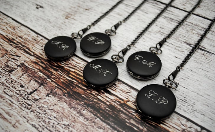 Set Of 5 Black Engraved Groomsmen Pocket Watches - Pocket Watches For Men