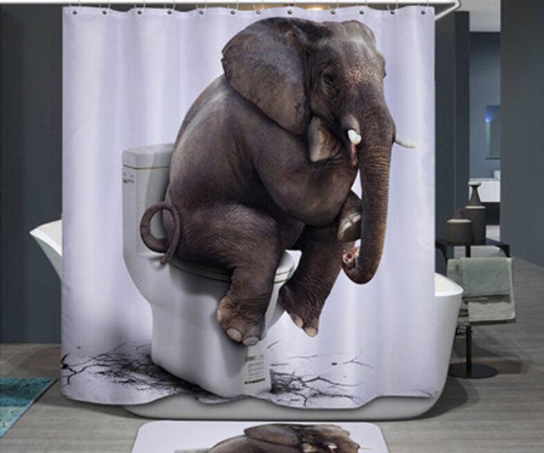 3D Elephant on Toilet Shower Curtain