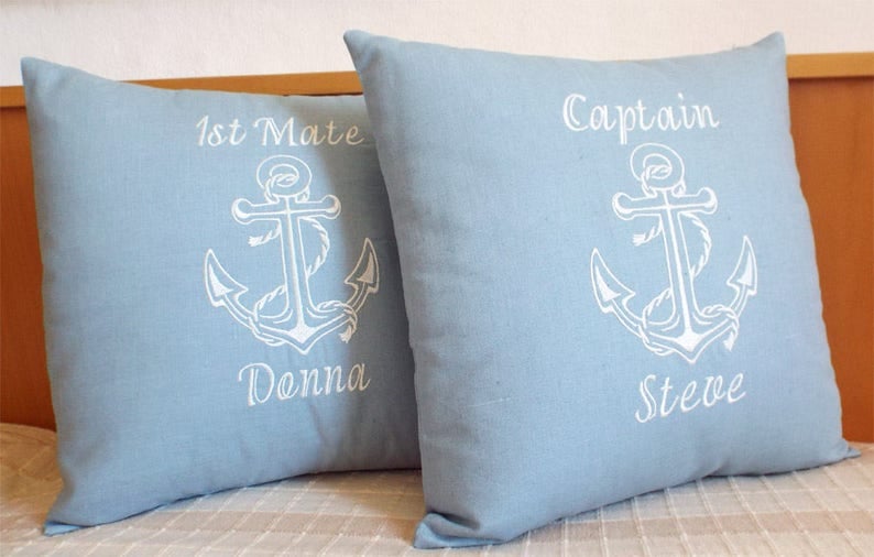 Nautical pillow Personalized Grey Blue Nautical Pillow Case Captain First mate Boat Decor Nautical Boat Gift Beachhouse Decor Sea Side Decor