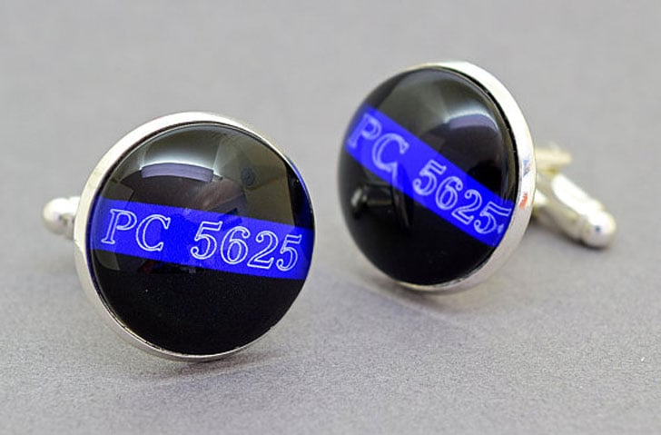 Custom Shoulder / Badge Number Thin Blue Line Cufflinks - gifts for police officers