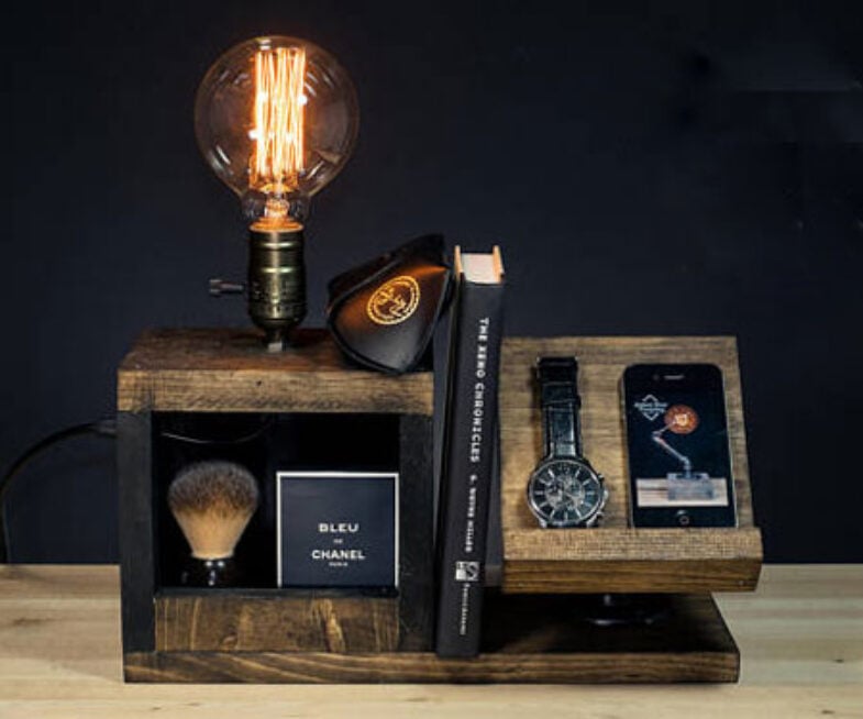 Wooden Bedside Utility Storage Box Lamp