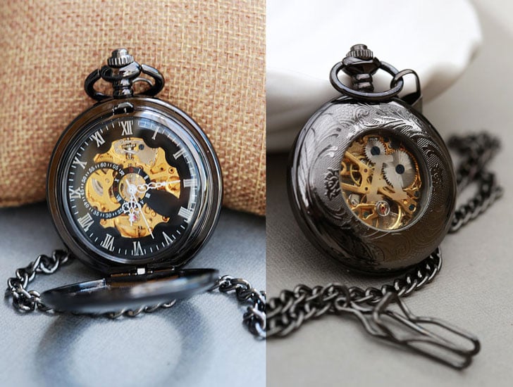 Black Personalized Mechanical Pocket Watch