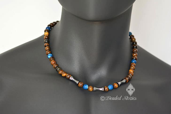 Mens Beaded Gemstone Choker Necklace