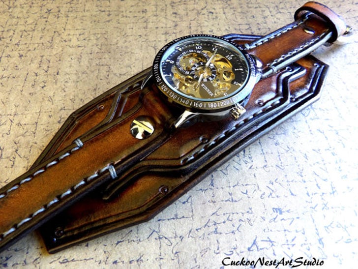 Steampunk Leather Skeleton Wrist Watch