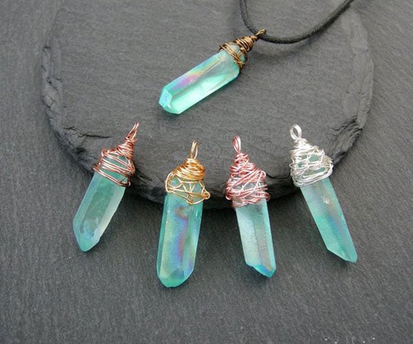 Aqua Aura Quartz Point Success Pendant - good luck charms