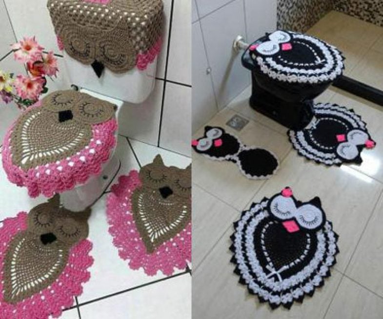 Crochet Owl Bathroom Set Toilet Covers
