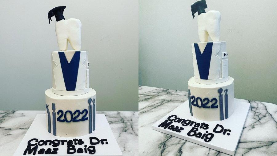 Dental Teeth On Top Graduation Cake