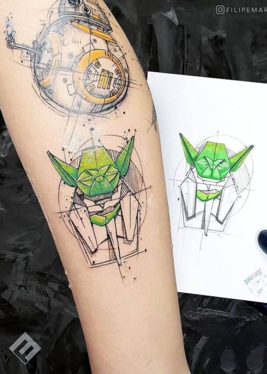 Blacklight Sci-Fi Body Art : Yoda Tattoo