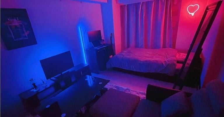 Cyberpunk Room with Red and Blue Neon Interior