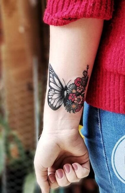 Butterfly and Flowers Tattoo