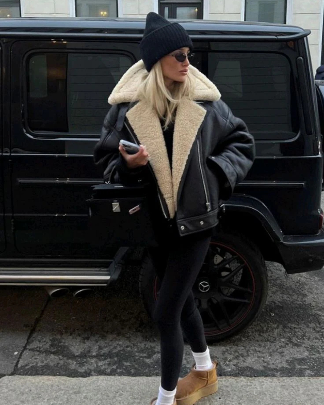 13. Cozy Street Style with Shearling Details