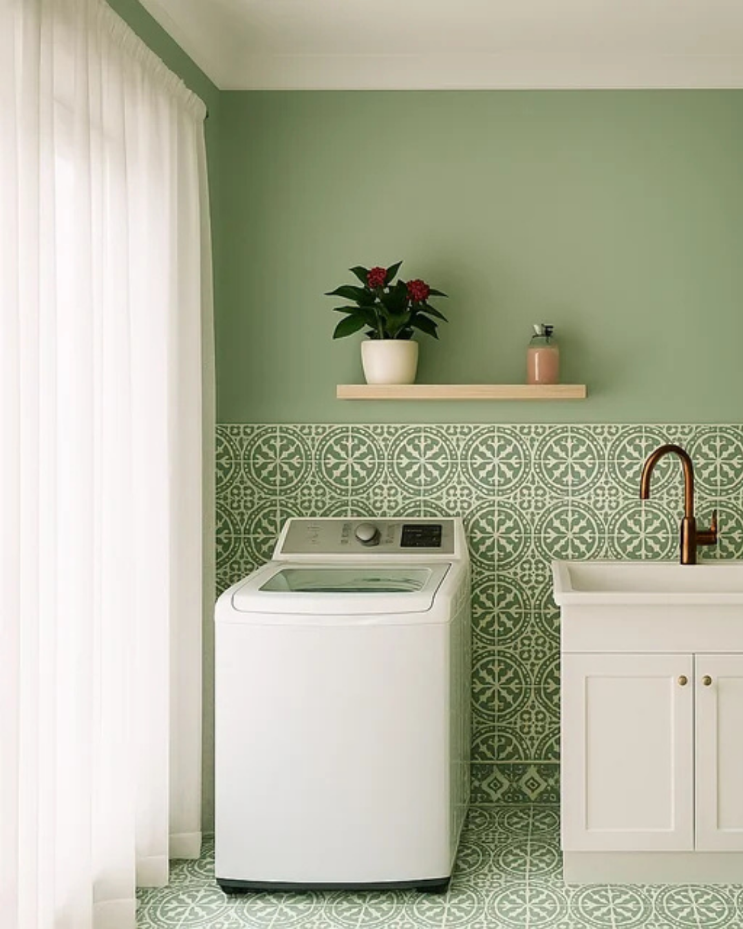 Fresh and Airy Green Laundry Space