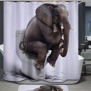 3D Elephant on Toilet Shower Curtain