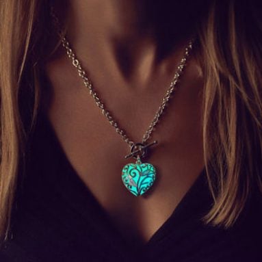 Aqua Glowing Heart Necklaces