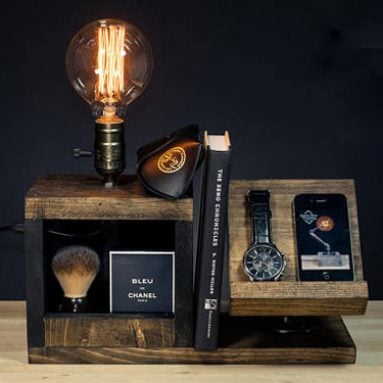 Wooden Bedside Utility Storage Box Lamp