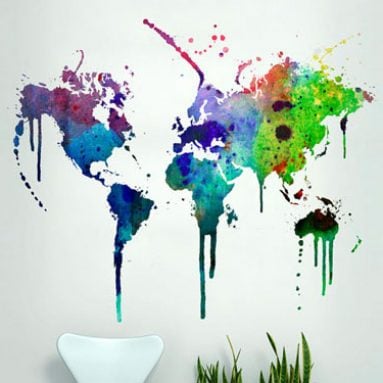World Map Water Color Decal